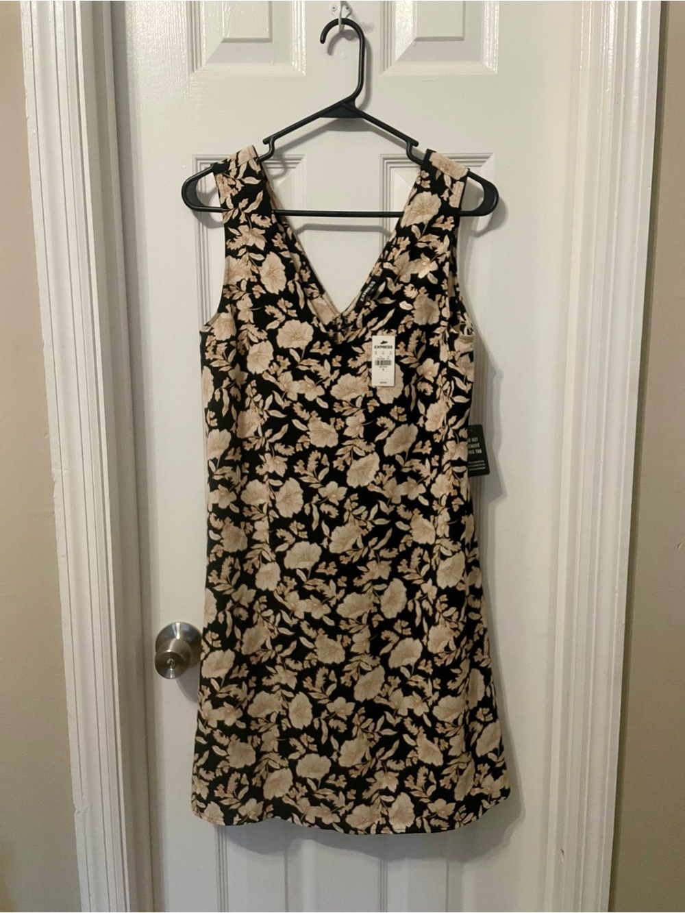 Express Black Dress with Beige Floral Print